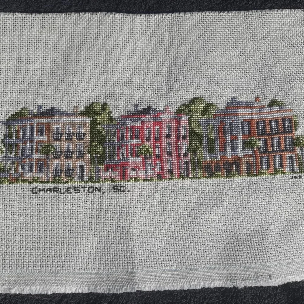 Finished Cross Stitch Charleston SC Street Scene Houses Completed 14" x 8.5" - Picture 3 of 5